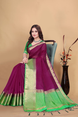 Aarunika BS Woven, Printed Bollywood Organza Saree(Magenta)