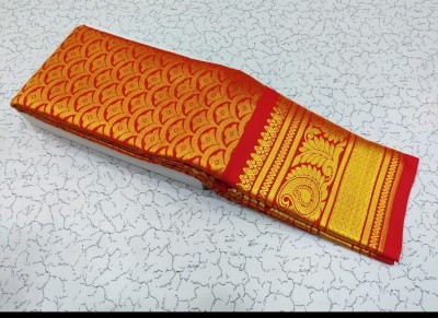 DR Creations Temple Border, Solid/Plain Bollywood Raw Silk Saree(Pack of 2, Red, Gold)