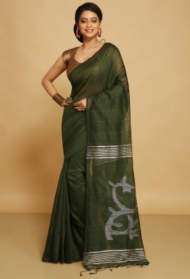 BENGAL HANDLOOM Woven Handloom Art Silk Saree(Dark Green)