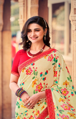 vairagee Floral Print Bollywood Georgette Saree(Cream)