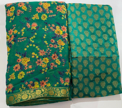 JustEthnic Floral Print Bollywood Georgette Saree(Green)