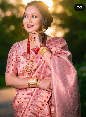 Canizzaro Woven Mekhela Chador Silk Blend Saree(Pink)