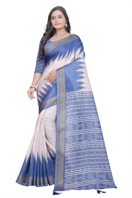 DEVAM ENTERPRISE Solid/Plain Daily Wear Cotton Blend Saree(Blue, White)