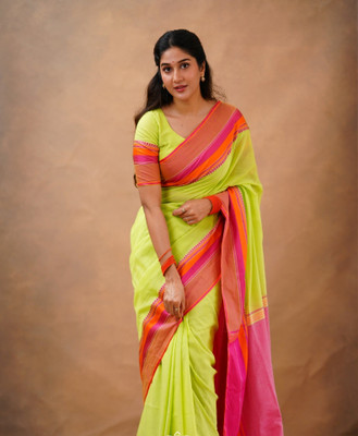 SAPTAK FASHION Printed Handloom Khadi Saree(Multicolor)