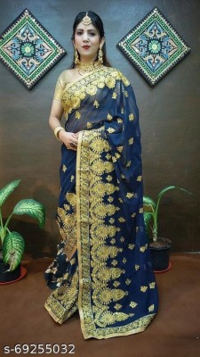 Bhole Fashion Embroidered Bollywood Georgette Saree(Dark Blue)