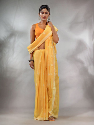 Barshaa Self Design Handloom Cotton Silk Saree(Yellow)