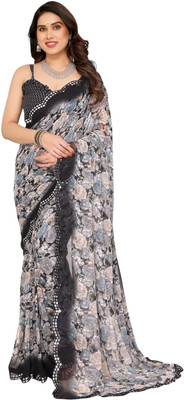 NIRMOHIFASHION Floral Print Bollywood Georgette Saree(Black)