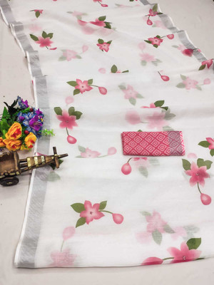 Gajal Self Design Kanjivaram Linen, Cotton Linen Saree(White)