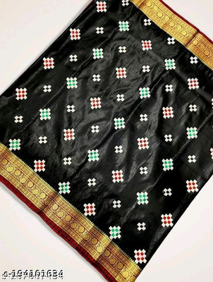 Dulhan Collection Embroidered Sambalpuri Satin Saree(Black)
