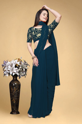 saanvi Solid/Plain, Self Design Bollywood Georgette Saree(Blue)