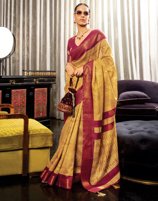 Samah Printed, Self Design, Embellished Patola Cotton Silk Saree(Mustard, Maroon)