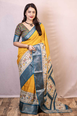 Classy Foriever Woven Bollywood Silk Blend Saree(Yellow)