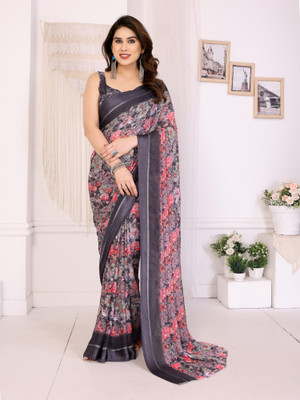 Divastri Digital Print, Floral Print Daily Wear Georgette, Satin Saree(Multicolor)