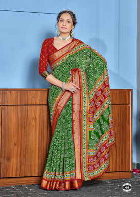 Divastri Printed Chanderi Cotton Blend Saree(Green)