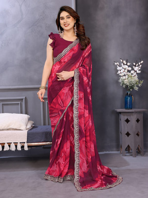 TTH Printed Bollywood Georgette Saree(Maroon, Purple)