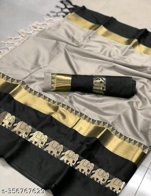 S S CREATION Woven Kanjivaram Pure Silk Saree(Grey)