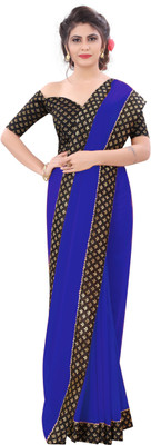 Georgette Saree Self Design, Dyed, Solid/Plain Bollywood Georgette, Chiffon Saree(Dark Blue)