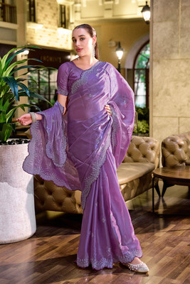 Vintro Embellished Bollywood Art Silk Saree(Purple)