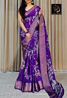 vani's studio Printed Daily Wear Cotton Blend Saree(Blue)