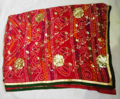 AARTI SAREES Digital Print, Embellished Bandhani Georgette Saree(Maroon)