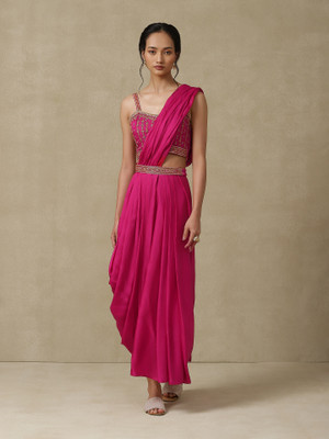 aarke Ritu Kumar Embroidered Daily Wear Polyester Saree(Pack of 2, Pink)