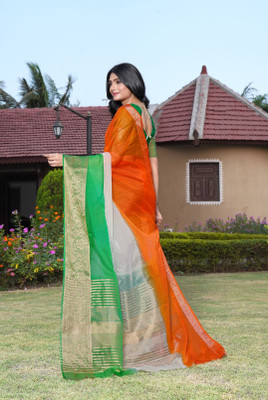 KOTHARI SBT Solid/Plain Bollywood Organza Saree(Orange)