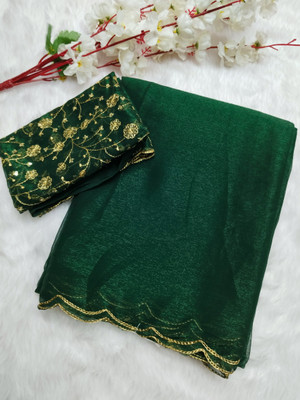 CLICKTHEMALL Solid/Plain Bollywood Chiffon Saree(Pack of 2, Green)