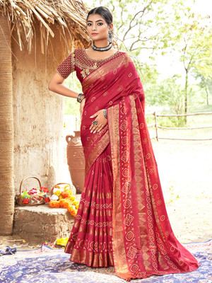 Tasrika Woven Bollywood Pure Silk Saree(Red)
