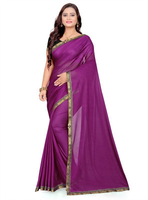 Foxsite Solid/Plain Bollywood Lycra Blend Saree(Purple)