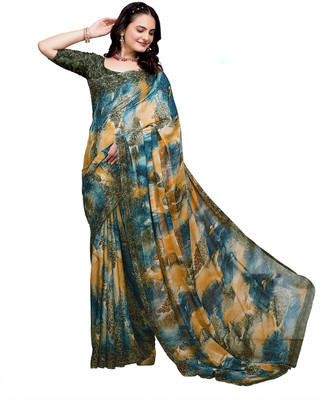 Kanooda Prints Printed Bollywood Georgette Saree(Multicolor)