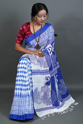 SaradaTextile Digital Print Handloom Pure Cotton Saree(Black)