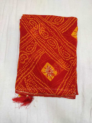 Shiv Shakti Printed Bandhani Polyester Saree(Red)
