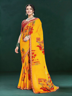 ANOUK Printed Daily Wear Georgette Saree(Yellow)