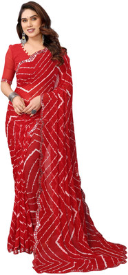 NIRMOHIFASHION Striped Bollywood Georgette Saree(Red)
