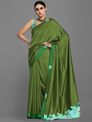 Shaily Retails Embroidered Bollywood Satin Saree(Green)