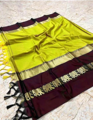 Hashir textile Striped Assam Silk Chiffon Saree(Green)