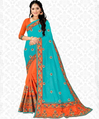 Divastri Embroidered Kanjivaram Art Silk Saree(Orange)