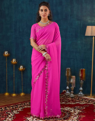 BHAGYAVATI DESIGNER Solid/Plain Bollywood Georgette Saree(Pink)