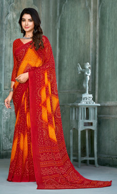 TIARAA Geometric Print Bandhani Chiffon Saree(Multicolor)