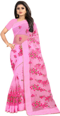 RADHE ENTERPRISE Embroidered Bollywood Net Saree(Pink)