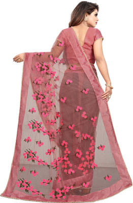 Elegance Avenue Floral Print Bollywood Net Saree(Brown)