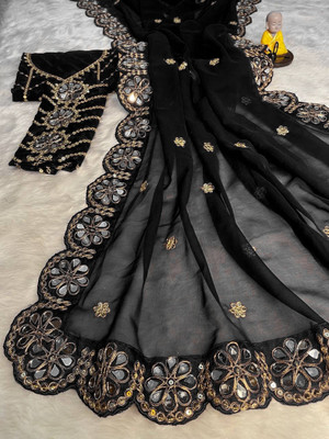 jashvicreation Embellished Bollywood Georgette Saree(Black)