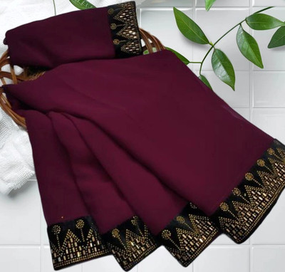 pari creation Solid/Plain, Embellished, Self Design Bollywood Georgette Saree(Purple)
