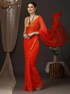Sareemall Printed Bollywood Chiffon Saree(Orange)