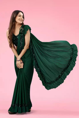 Aarya creation Self Design Bollywood Lycra Blend Saree(Green)