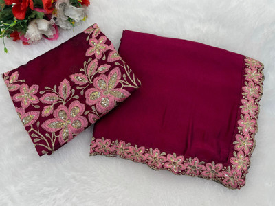 K 5 FASHION Solid/Plain Bollywood Chiffon Saree(Maroon)