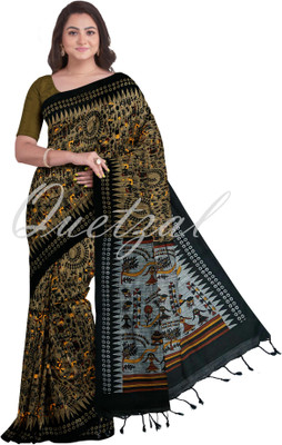 Quetzal Printed, Solid/Plain, Self Design Sambalpuri Pure Cotton Saree(Beige)