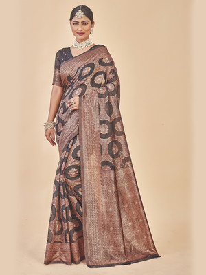 ANOUK Woven Kanjivaram Art Silk Saree(Black)