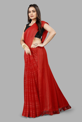 Snija Fashion Solid/Plain Kalamkari Viscose Rayon Saree(Red)