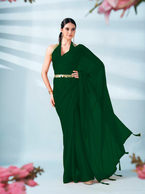 BHAGYAVATI DESIGNER Solid/Plain Bollywood Satin Saree(Green)